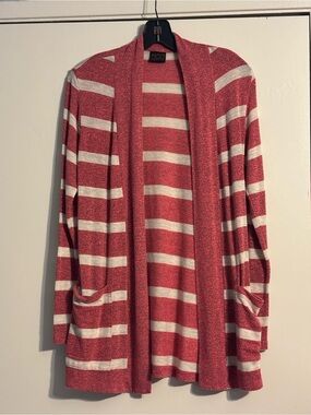 Open-Front Striped Cardigan Sweater - Pink & Cream
